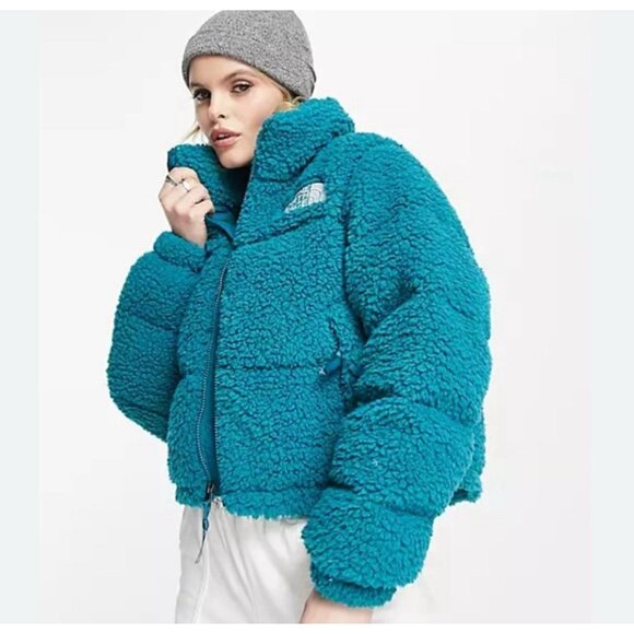 The North Face Nuptse Sherpa High Pile Down Jacket Harbor Blue Womens XXL - Picture 2 of 15
